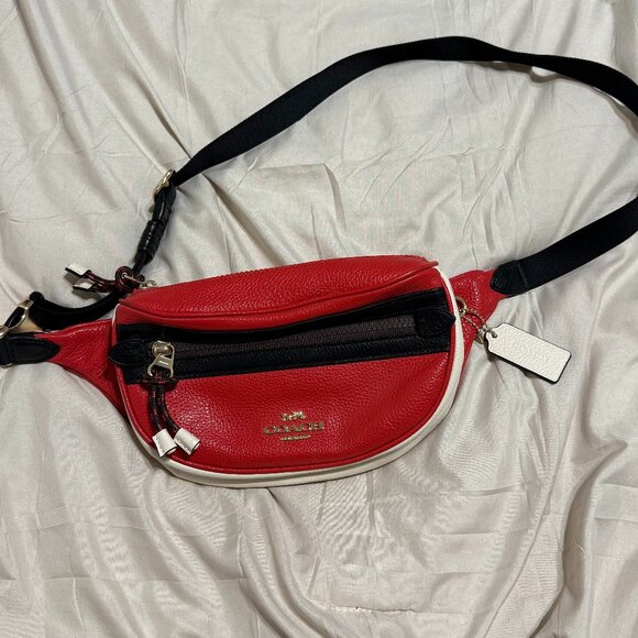 Coach - Red Colorblock Leather Belt Bag - Picture 1 of 6